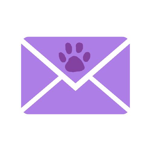 A purple mail envelope with a paw print on it for email marketing. 
